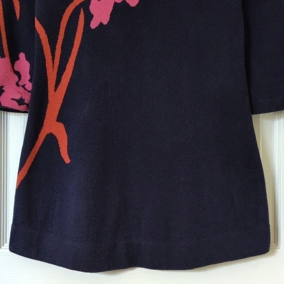 Field Flower Anthropologie Megara Floral Quarter Sleeve Tunic Sweater Navy XS - Picture 8 of 13